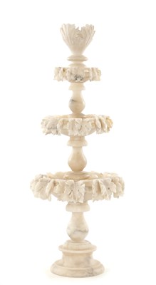 Lot 944 - A 19TH CENTURY ALABASTER THREE-TIER CENTREPIECE WITH LEAF GARLANDS