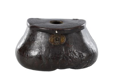 Lot 1030 - AN 18TH CENTURY LEATHER POT-BELLIED FISHING CREEL