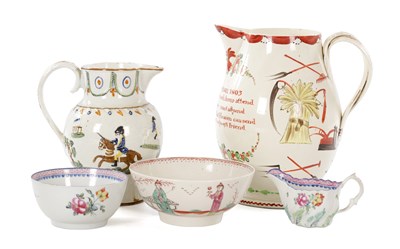 Lot 52 - A COLLECTION OF LATE 18TH TO EARLY 19TH CENTURY ENGLISH CREAMWARE, PRATTWARE AND PORCELAIN JUGS AND BOWLS