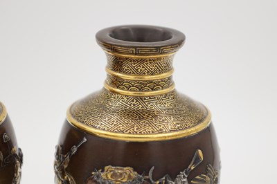 Lot 416 - A FINE PAIR OF MEIJI PERIOD JAPANESE BRONZE VASES