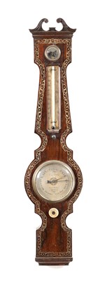 Lot 1214 - A 19TH CENTURY ENGLISH ROSEWOOD MINIATURE 4 INCH WHEEL BAROMETER BY C. A. CANTI OF KENT