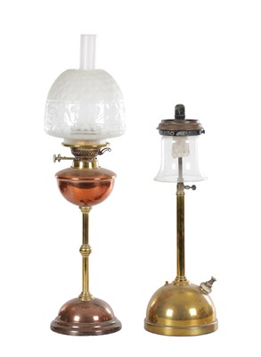 Lot 956 - TWO LATE 19TH CENTURY BENSON STYLE COPPER AND BRASS OIL LAMPS