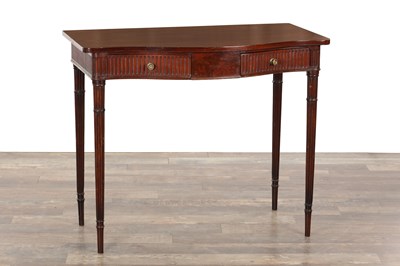 Lot 1381 - A GEORGE III MAHOGANY SERPENTINE FRONTED SERVING TABLE