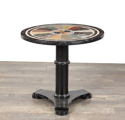 Lot 1499 - A 20TH CENTURY ITALIAN BLACK MARBLE AND SPECIMEN INLAID OCCASIONAL TABLE