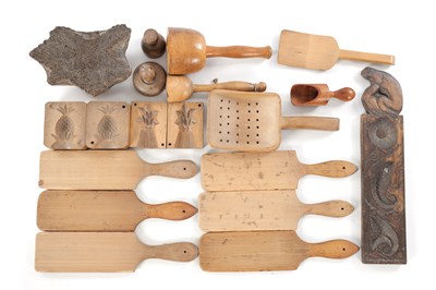 Lot 820 - A COLLECTION OF 19TH CENTURY WOODEN BUTTER PATS AND FOOD MOULDS