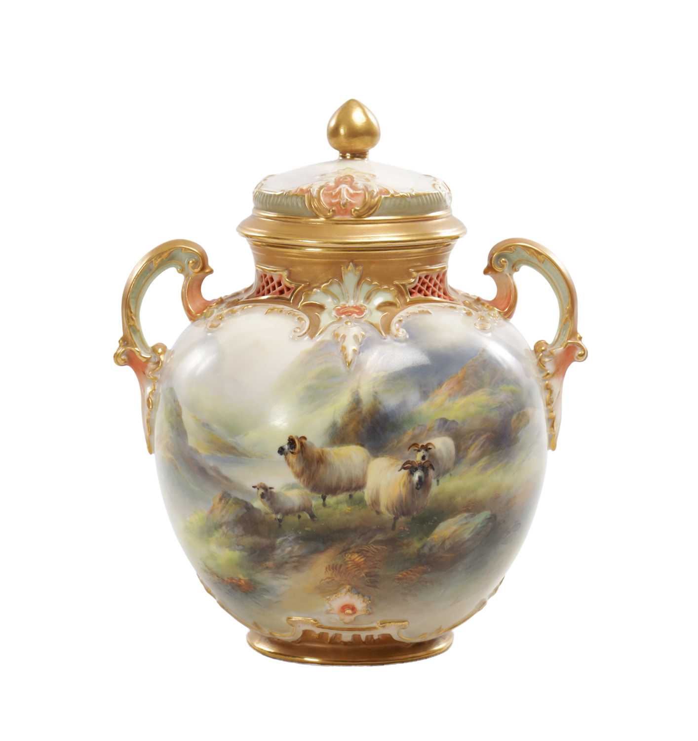Lot 68 - HARRY DAVIS (BRITISH, 1885–1970) AN EARLY 20TH CENTURY ROYAL WORCESTER HAND-PAINTED PORCELAIN POT POURRI VASE AND COVER