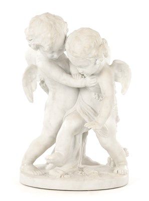 Lot 1015 - ATTRIBUTED TO ETIENNE FALCONET A 19TH CENTURY WHITE MARBLE FIGURAL GROUP OF TWO PUTTI