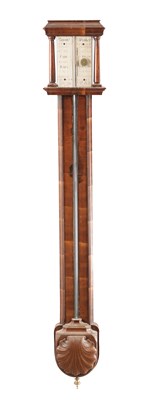 Lot 1193 - A QUEEN ANNE WALNUT STICK BAROMETER