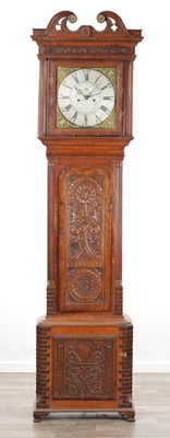 Lot 1323 - THOMAS MOSS, FRODSHAM, A GEORGE III OAK 13IN BRASS DIAL EIGHT DAY LONGCASE CLOCK