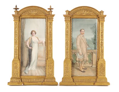 Lot 650 - MIRA EDGERLY-KORZYBSKA (AMERICAN 1872-1954) A PAIR OF GOUACHE FULL-LENGTH PORTRAITS