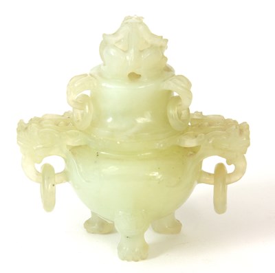 Lot 93 - A LIGHT GREEN CHINESE JADE INCENSE BURNER...