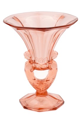 Lot 11 - AN ART DECO CZECH PINK MOULDED GLASS FIGURAL VASE BY LIBOCHOVICE