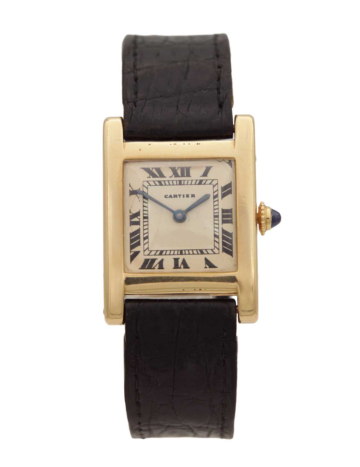 Lot 1148 - A CARTIER 18CT GOLD TANK GENTLEMAN'S WRIST WATCH, HALLMARKED "JC, LONDON, 1968"