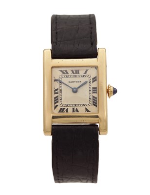 Lot 1148 - A CARTIER 18CT GOLD TANK GENTLEMAN'S WRIST WATCH, HALLMARKED "JC, LONDON, 1968"