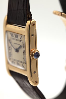 Lot 1148 - A CARTIER 18CT GOLD TANK GENTLEMAN'S WRIST WATCH, HALLMARKED "JC, LONDON, 1968"
