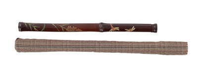 Lot 552 - A SIGNED MEIJI PERIOD JAPANESE BAMBOO BRUSH HOLDER CARVED AND COLOURED WITH DRAGONFLIES AND GRASSES