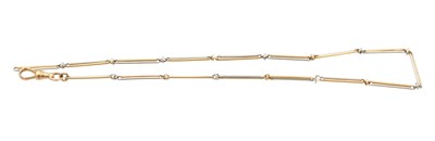 Lot 332 - AN 18CT YELLOW AND WHITE GOLD BAR-LINK WATCH CHAIN