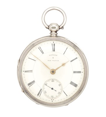 Lot 1167 - A 19TH CENTURY SILVER OPEN FACED POCKET WATCH WITH PATENT EIGHT DAY MOVEMENT