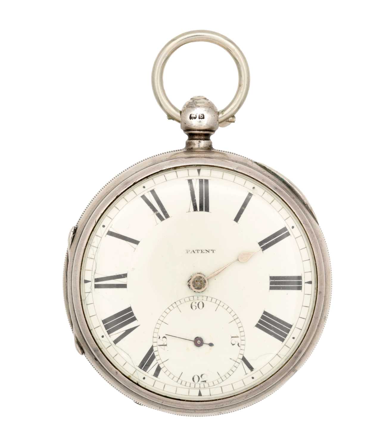 Lot 414 - A 19TH CENTURY SILVER OPEN FACED POCKET WATCH WITH MASSEY'S PATENT MOVEMENT