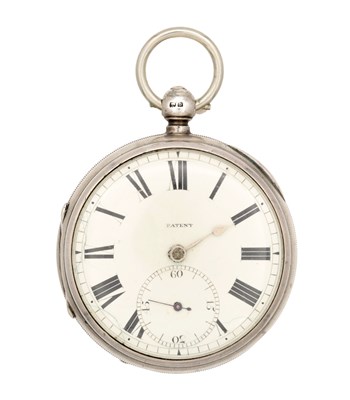 Lot 414 - A 19TH CENTURY SILVER OPEN FACED POCKET WATCH WITH MASSEY'S PATENT MOVEMENT
