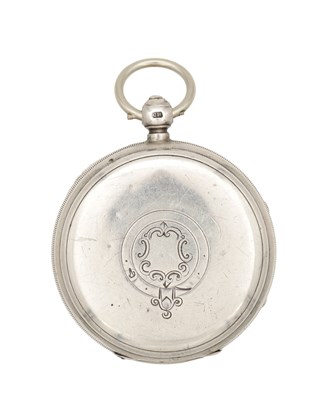 Lot 414 - A 19TH CENTURY SILVER OPEN FACED POCKET WATCH WITH MASSEY'S PATENT MOVEMENT