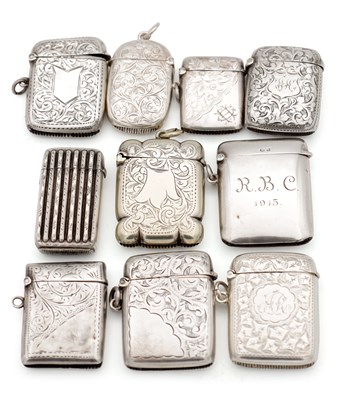 Lot 97 - A COLLECTION OF TEN SILVER AND SILVER METAL VESTA CASES