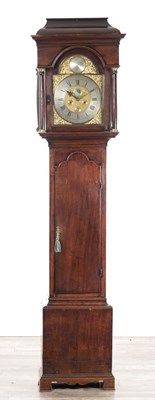 Lot 1246 - THOMAS OGDEN, HALIFAX. A GEORGE II OAK EIGHT-DAY PENNY MOON LONGCASE CLOCK