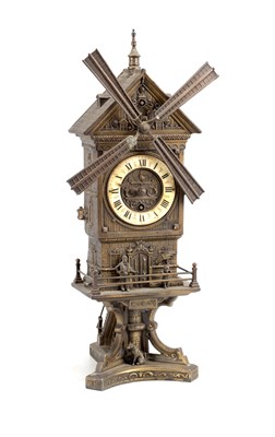 Lot 1282 - A LATE 19TH CENTURY FRENCH GILT METAL AUTOMATON WINDMILL MANTEL CLOCK