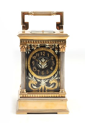 Lot 1314 - A LATE 19TH CENTURY FRENCH GILT BRASS REPEATING CARRIAGE CLOCK