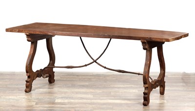 Lot 1503 - AN 18TH CENTURY SPANISH WALNUT HALL TABLE WITH ONE PIECE TOP