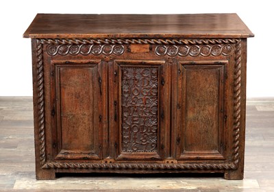 Lot 1414 - A DATED 1679 OAK MARRIAGE CHEST