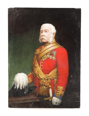 Lot 710 - A LATE 19TH CENTURY OIL ON CANVAS HALF LENGTH PORTRAIT OF A SENIOR BRITISH ARMY OFFICER