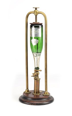 Lot 892 - A LATE 20TH CENTURY BRASS CHAMPAGNE DECANTING CRADLE ON WOOD BASE