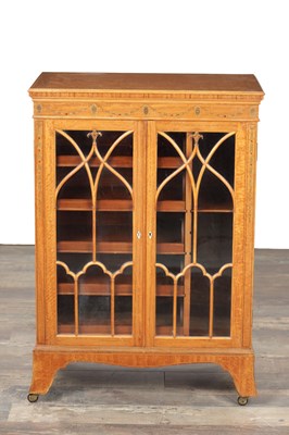 Lot 1418 - A LATE 19TH CENTURY PAINTED SATINWOOD AND INLAID GLAZED CABINET