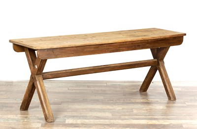 Lot 1505 - A 19TH CENTURY PINE X-FRAMED TRESTLE TABLE