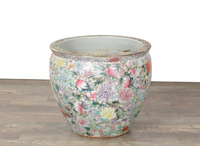 Lot 391 - A MID 20TH CENTURY CHINESE FAMILLE ROSE PORCELAIN KOI CARP JARDINIERE