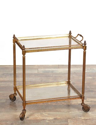 Lot 1462 - A 1920S FRENCH GILT BRASS TWO-TIER TROLLEY