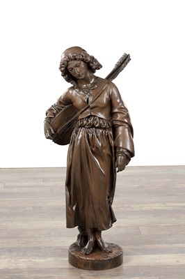 Lot 983 - JEAN-ALEXANDRE-JOSEPH FALGUIÈRE (FRENCH, 1831-1900) A LARGE PATINATED BRONZE FIGURE OF MIGNON