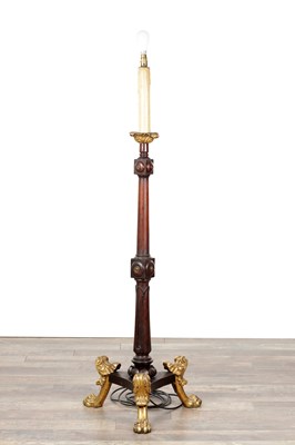 Lot 1508 - A REGENCY MAHOGANY AND PARCEL GILT TORCHERE CONVERTED TO ELECTRIC