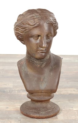Lot 950 - AN EARLY 20TH CENTURY CAST IRON BUST OF NIOBE