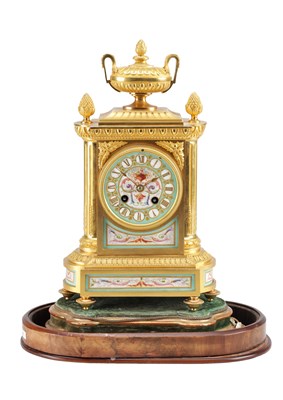 Lot 1300 - A 19TH CENTURY FRENCH ORMOLU AND PORCELAIN PANELLED MANTEL CLOCK
