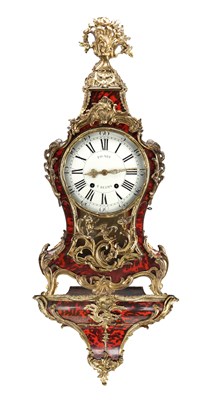 Lot 1255 - AN 18TH CENTURY FRENCH TORTOISESHELL AND ORMOLU MOUNTED BALLOON SHAPED WALL CLOCK ON BRACKET