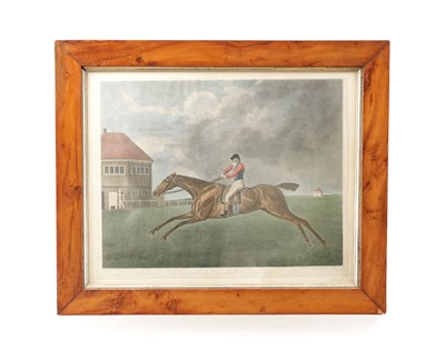 Lot 690 - GEORGE STUBBS (1724-1806) AFTER GEORGE TOWNLY STUBBS (1756-1815) ENGRAVER. AN 18TH CENTURY ENGLISH COLOURED HORSE RACING ENGRAVING TITLED 'BARONET'