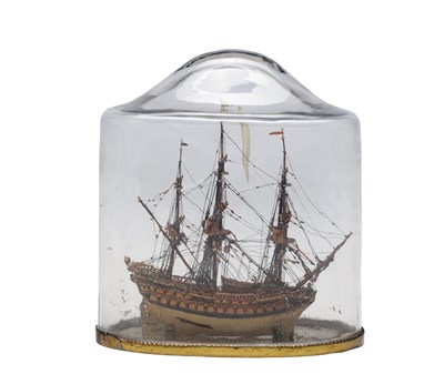 Lot 994 - A RARE 18TH CENTURY MINIATURE SHIP MODEL OF H.M.S. VICTORY UNDER GLASS DOME