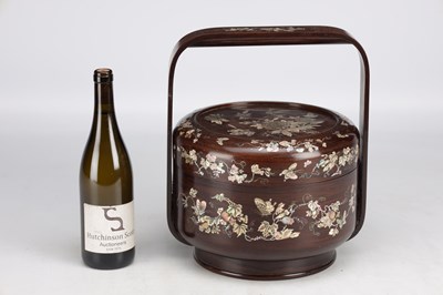 Lot 518 - A LARGE CHINESE ROSEWOOD AND MOTHER-OF-PEARL INLAID "BAKUL SIAH" WEDDING BASKET
