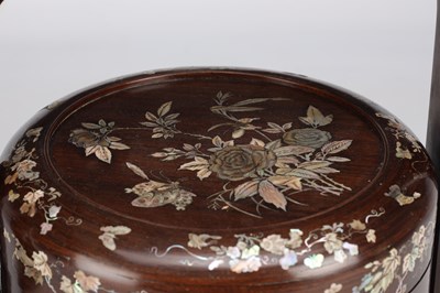 Lot 518 - A LARGE CHINESE ROSEWOOD AND MOTHER-OF-PEARL INLAID "BAKUL SIAH" WEDDING BASKET