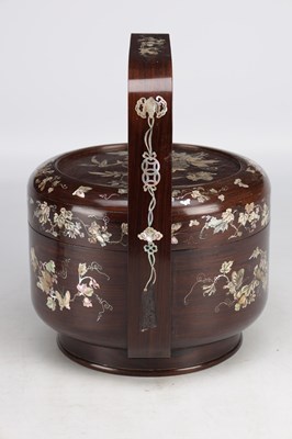 Lot 518 - A LARGE CHINESE ROSEWOOD AND MOTHER-OF-PEARL INLAID "BAKUL SIAH" WEDDING BASKET