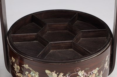 Lot 518 - A LARGE CHINESE ROSEWOOD AND MOTHER-OF-PEARL INLAID "BAKUL SIAH" WEDDING BASKET