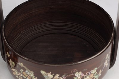 Lot 518 - A LARGE CHINESE ROSEWOOD AND MOTHER-OF-PEARL INLAID "BAKUL SIAH" WEDDING BASKET