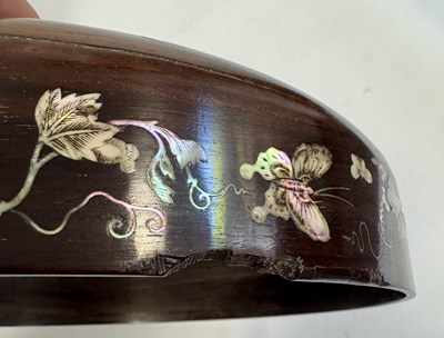 Lot 518 - A LARGE CHINESE ROSEWOOD AND MOTHER-OF-PEARL INLAID "BAKUL SIAH" WEDDING BASKET